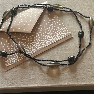 Black/Gold and Glass Beaded 35” Necklace